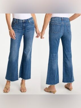 Chico’s SO Slimming Girlfriend Frayed Flared Tall Jessamine Indigo Jeans